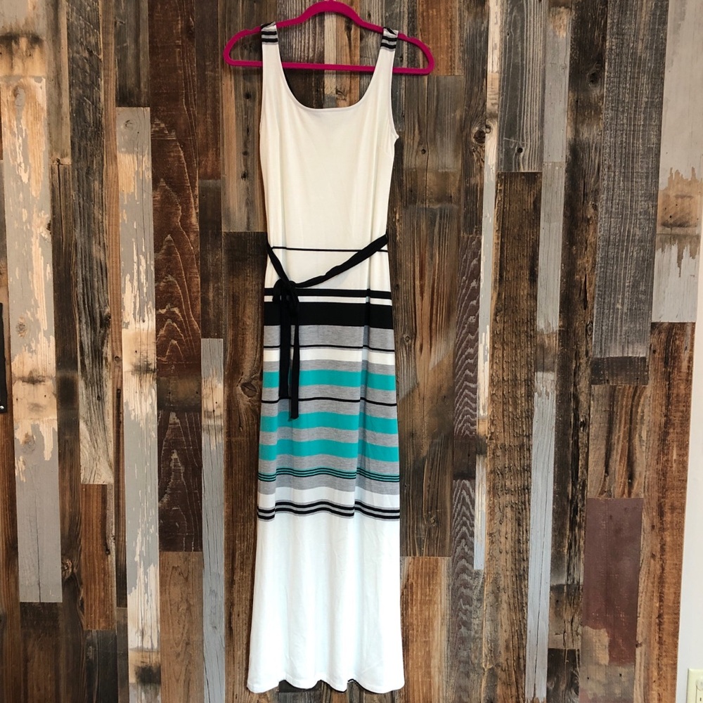 Beautiful Ivory and Mint Striped Maxi Dress